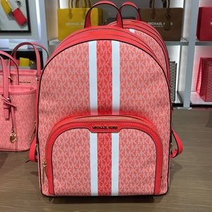 Michael Kors Jaycee Large Zip Pocket Backpack Grapefruit Multi